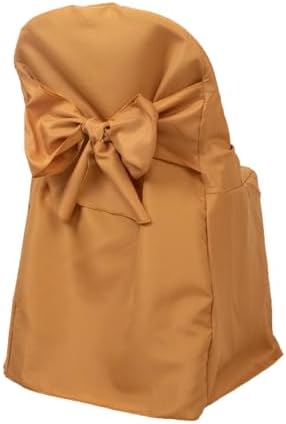 Efavormart 10 Pack Gold Linen Polyester Folding Chair Covers for Party Dining Chairs Reusable Wedding Chair Slipcovers with Attached Sashes Outdoor Event Decor - Image 6