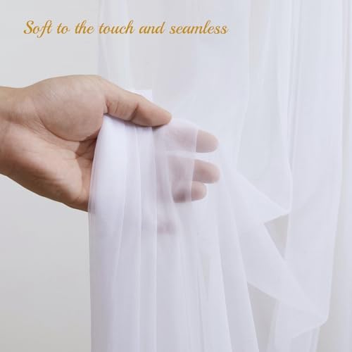 20x8ft White Tulle Backdrop Curtain with Lights String for Parites, Sheer Backdrop Curtains for Wedding Baby Shower Birthday Party Photo Shoot Decorations - Image 6
