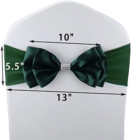 6 PCS Double Bows Stretch Chair Sashes, for Wedding Party Chair Cover Decoration, Spandex Stretch Chairs Bands (Pack of 6 Dark Green) - Image 6
