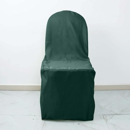 Efavormart 100PCS | Round Top Hunter Emerald Green Polyester Banquet Chair Covers Linen Dinning Chair slipcover for Wedding Party Event Catering - Image 7