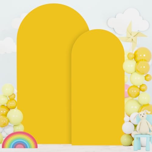 FOTSHARER Gold Arch Cover Set of 2 Wedding Arch Stand Cover Spandex Arch Cover Backdrop Fabric 6FT 7.2FT Chiara Round Top Fitted Arch Cover Stretchy Backdrop Arched Wall Frame Cover for Party Decor - Image 6
