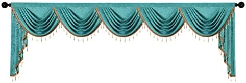ELKCA Double-Sided Chenille Valance for Living Room Turquoise Curtains Valance with Gold Beads for Bedroom,Rod Pocket(W138Inch,1 Panel) - Image 5