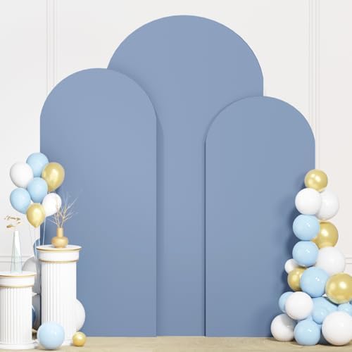 Dusty Blue Wedding Arch Cover Set of 3 Arch Cover Backdrop 4ft 5ft 6ft Spandex Fitted Arch Covers Round Top Chiara Arch Backdrop Stands Cover for Wedding Ceremony Banquet Decoration - Image 6