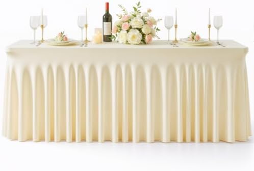6ft Champagne Spandex Tablecloths for Rectangle Tables, Wrinkle Free Champagne Rectangle Table Cloth, Stretch Fitted Table Cover with Skirt for Wedding Baby Shower Birthday Party Banquet Buffet Event - Image 6