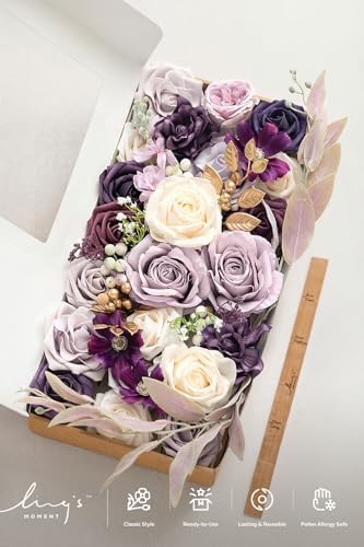 Ling's moment Purple Artificial Wedding Flowers Deluxe Combo, Lilac & Cream - Image 6