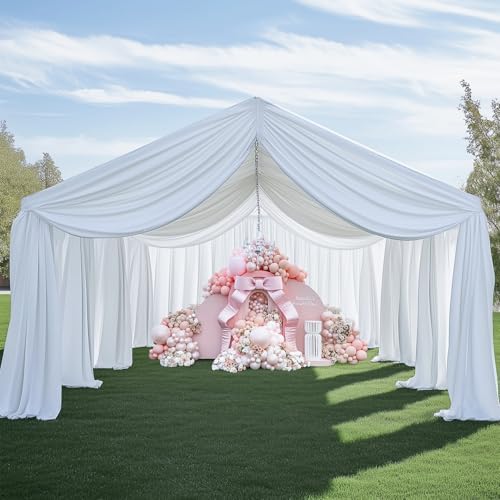 Outpain 50ftx20ft White Backdrop Ceiling Drapes, 10 Panels, 20ft Height, Wrinkle Free, Tent Draping Curtains, Polyester, Wedding, Birthday, Anniversary - Image 6