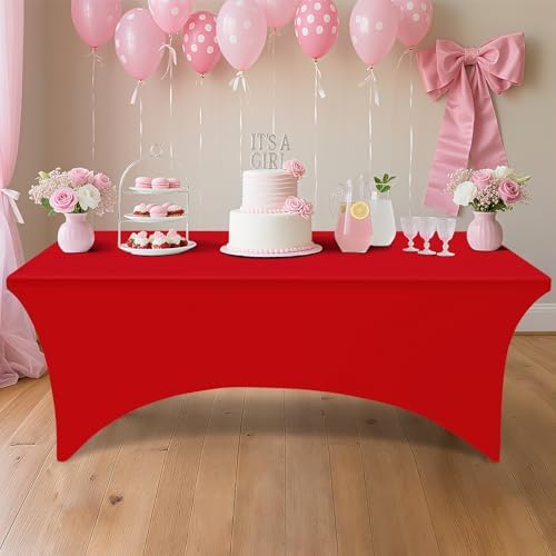 Smiry 2 Pack Spandex Table Cloth 4FT, Elastic Fitted Red Tablecloth - Image 7