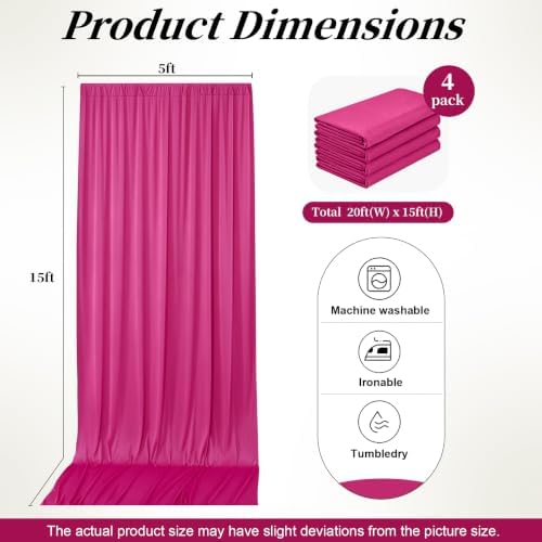 20ft x 15ft Hot Pink Backdrop Curtains for Wedding Parties, 4 Panels Extra Long Wrinkle Free Fabric Drapes Photo Backdrop for Baby Shower Birthday Stage Reception Lobby Decoration - Image 7