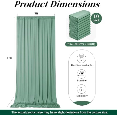 50ft x 12ft Grayish Green Backdrop Curtains for Parties, Wrinkle Free 10 Panels Photo Backdrop Drapes Back Drop Cloth for Wedding Birthday Photography Background Decor - Image 7