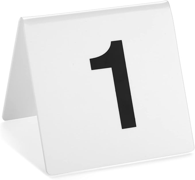 Juvale Tent-Style Acrylic Table Numbers - Medium White, 1-25 - Reusable Plastic Table Tent Markers - Food Order Number Cards with Double-Sided Slanted Design for Restaurants & Events