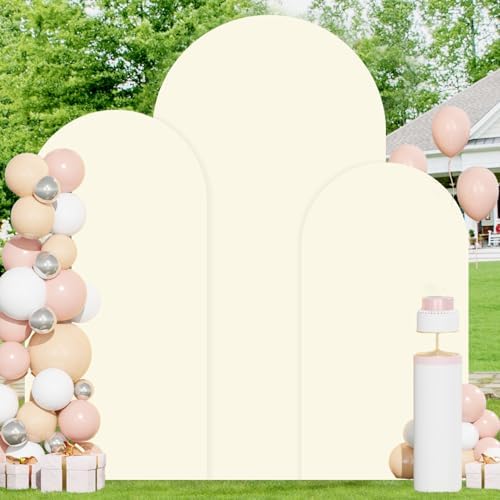 FOTSHARER Ivory Arch Cover Set of 3 Spandex Wedding Backdrop Arch Covers 6FT 5FT 4FT Chiara Arched Stand Cover Stretchy Backdrop for Birthday Party Bridal Baby Shower Graduation Balloon Decorations - Image 6