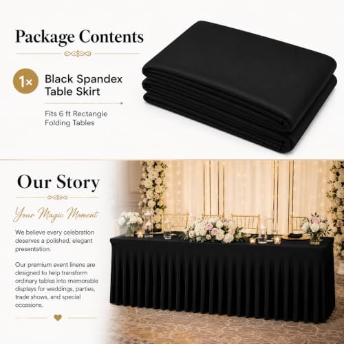 Your Magic Moment Black Table Skirt for 6 ft 10 Piece Rectangle Folding Tables - Spandex Table Covers for 6ft Rectangle Tables - Image 7