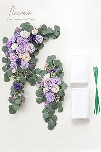 Floroom Arch Flowers with Drapes Kit (Pack of 4) - 2pcs Artificial Lilac Lavender Purple Floral Swag Arrangement with 2pcs Draping Fabric for Wedding Ceremony Arbor and Reception Backdrop Decoration - Image 5