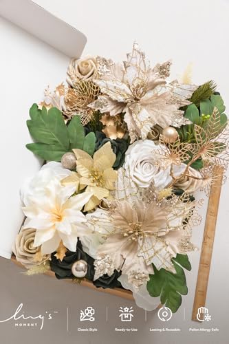 Ling's moment Christmas Flowers Artificial, White Poinsettias Artificial Christmas Flowers and Greenery Deluxe Combo for DIY Wedding Bridal Bouquet, Centerpieces, Home, Floral Arrangement Decor, etc. - Image 4