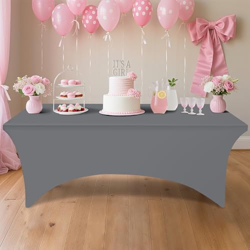 Smiry 2 Pack Spandex Table Cloth 4FT, Elastic Fitted Grey Tablecloth - Image 6