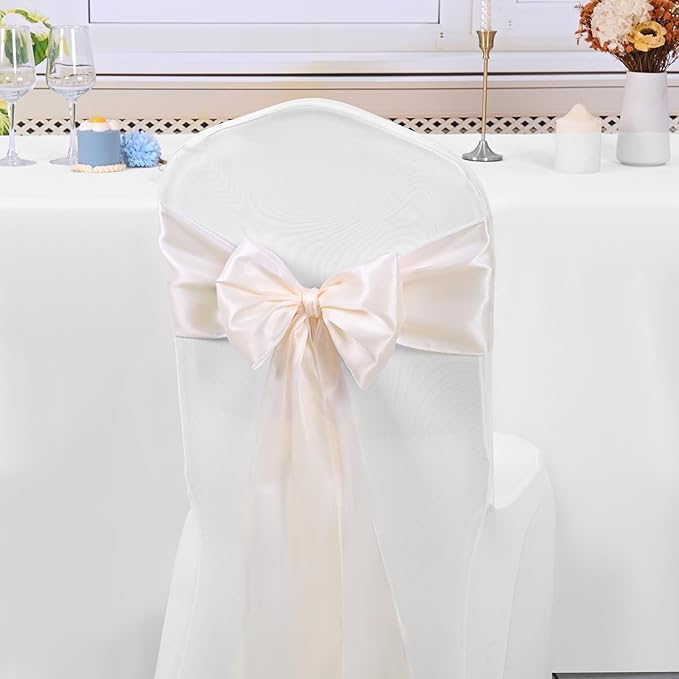 72 Pack Ivory Satin Chair Sashes, 7 x 108 Inch, Wedding Bows - Image 7