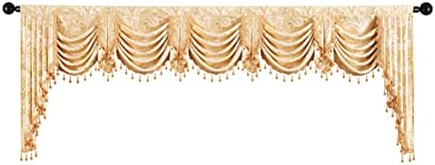 ELKCA European Style Golden Jacquard Swag Waterfall Valance for Living Room Bedroom Curtains Damask Curtain Valance for Kitchen (Damask-Golden, W138Inch, 1 Panel) - Image 6