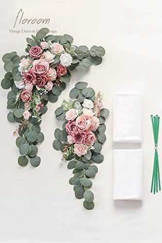 Floroom Arch Flowers with Drapes Kit (Pack of 4) - 2pcs Artificial Dusty Rose & Blush Floral Swag Arrangement with 2pcs Draping Fabric for Wedding Ceremony Arbor and Reception Backdrop Decoration - Image 5