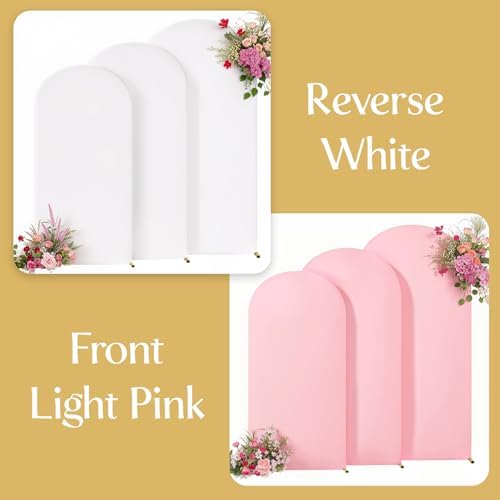 White and Pink Arch Backdrop Cover 7.2FT 6.6FT 6FT Arch Covers Stretchy Backdrop Set of 3, Wedding Arch Cover Spandex Fitted Double-Color Fabric Arch Covers for Party Baby Shower Birthday Decoration - Image 7