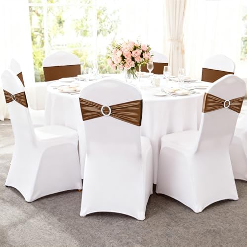 timecity Coffee Chair Sashes Bands 10 PCS Spandex Metallic Stretch Party Chair Ties Bows Bulk with Buckle Slider Elastic Ties for Wedding Banquet Birthday Party Decor - Image 7