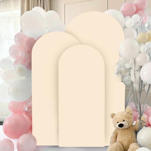 FANPROMS Beige Arch Backdrop Cover Set of 3 Wedding Arch Cover 4x5x6FT Round Top Arch Stand Cover for Fitted Arch Covers Spandex Backdrop Covers Set for Wedding Party Ceremony Decorations - Image 6