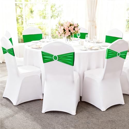 timecity Green Spandex Chair Sashes with Buckle Slider 10 Pack Stretch Elastic Metallic Chair Bands Ties Bows Decor for Wedding Banquet Birthday Party Event Decorations - Image 7
