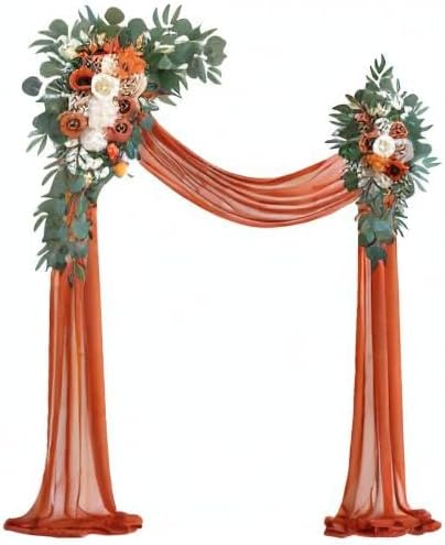 Olalaka Burnt Orange Artificial Wedding Arch Flowers Kit (Pack of 3) with 26Ft Terracotta Shiny Arch Draping Fabric for DIY Wedding Party Ceremony Reception Backdrop Floral Decoration - Image 9