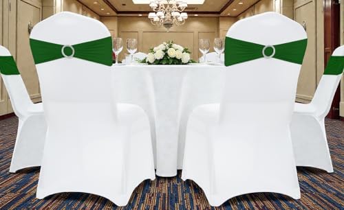 VDS - Green | Spandex Chair Sashes Bows | 50 PCS | Stretch Elastic Banquet Universal Folding Chair Band Tie with Silver Buckle Slider for Wedding Party Conference Celebration Event Decoration - Image 6