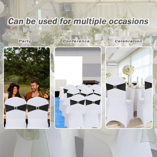 Joccun 60 PCS Spandex Chair Sashes Bows Stretch Chair Cover Band with Buckle Slider Universal Elastic Chair Ties for Wedding Banquet Party Event Decoration (Black) - Image 7
