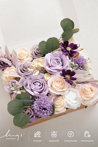 Ling's moment Purple Artificial Wedding Flowers Grand Combo, Lilac & Cream - Image 6