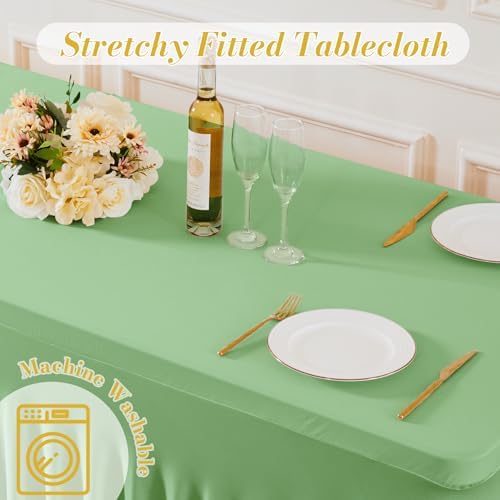 4 Pack Sage Green Table Cloth for 6 Foot Rectangle Tables Spandex Fitted Tablecloth 6ft Stretch Table Covers Skirt Green Banquet Tablecloths Wrinkle Free Tablecloth for Party Wedding Birthday Event - Image 7