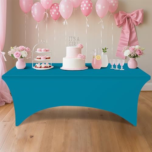 Smiry 2 Pack Spandex Table Cloth 5FT, Elastic Fitted Teal Tablecloth - Image 6