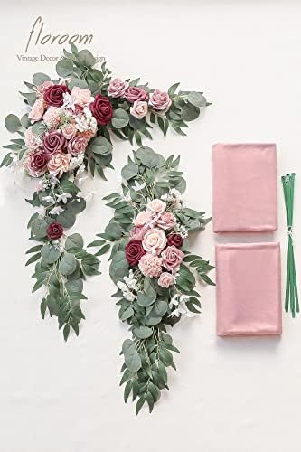 Floroom Arch Flowers with Drapes Kit (Pack of 4) - 2pcs Artificial Dusty Rose & Burgundy Floral Swag Arrangement with 2pcs Draping Fabric for Wedding Ceremony Arbor and Reception Backdrop Decoration - Image 5