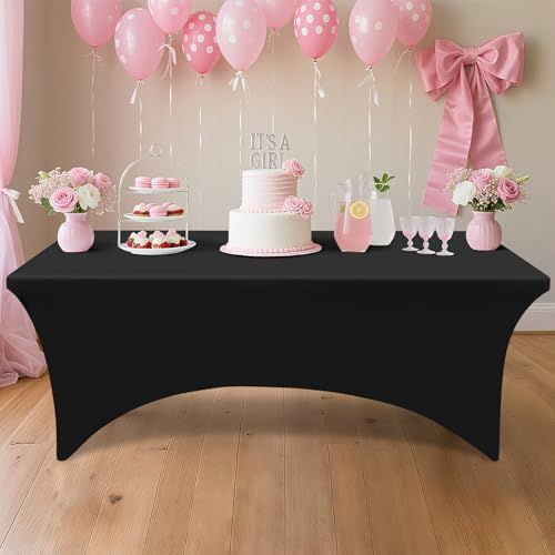 Smiry 6 Pack Spandex Table Cloth 6FT, Elastic Fitted Black Tablecloth - Image 6