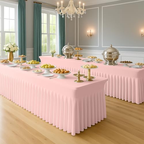 Deep Dream 6 Pack Pink Spandex Table Covers 4 Foot, Fitted Stretch Tableclothes 24x48 Inch, Wrinkle Free 4FT Fitted Table Clothes with Skirt for Party, Banquet, Wedding and Events - Image 6