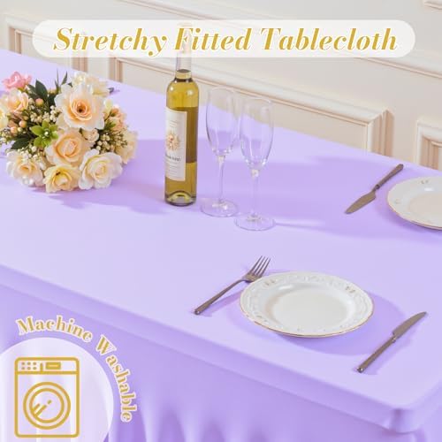 gogoparti 2 Pack Spandex Purple Fitted Table Cloth for 6ft Rectangle Tables Purple Stretch Tablecloth Table Covers Skirt Banquet Wrinkle Free Tablecloths for Parties Wedding - Image 7