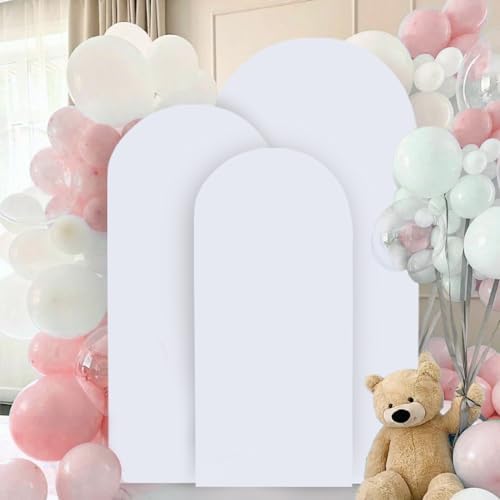 FANPROMS White Arch Backdrop Cover Set of 3 Wedding Arch Cover 5ft 6ft 7ft Spandex Arched Backdrop Covers for Baby Shower Chiara Round Top Arched Backdrops Stand Covers for Birthday Party Decoration - Image 6