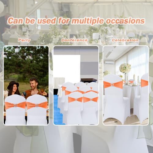 Joccun 30 PCS Spandex Chair Sashes Bows Stretch Chair Cover Band with Buckle Slider Universal Elastic Chair Ties for Wedding Banquet Party Event Decoration (Orange) - Image 7