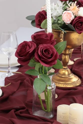 JUSMAI 50pcs Roses Artificial Flowers Fake Flowers with Long Stems Burgundy Silk Flowers for Wedding Bouquet Centerpices Decorations Party Bridal Baby Shower Home Decor - Image 6