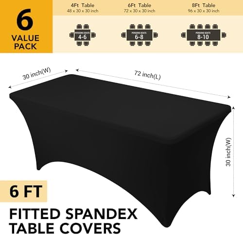 6-Pack Premium Black Spandex Tablecloths for 6ft Rectangle Tables - Image 6