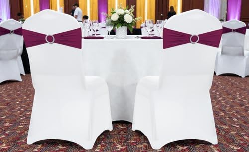 VDS - Eggplant | Spandex Chair Sashes Bows | 250 PCS | Stretch Elastic Banquet Universal Folding Chair Band Tie with Silver Buckle Slider for Wedding Party Conference Celebration Event Decoration - Image 6