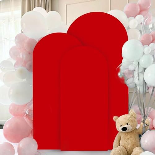 FANPROMS Arch Covers Set of 3 Red Wedding Arch Cover 7.2FT 6.6FT 6FT Arch Spandex Covers for Metal Frame Stand Balloon Arched Stand Cover Round Top Backdrop Fabric for Wedding Birthday Party Decor - Image 6