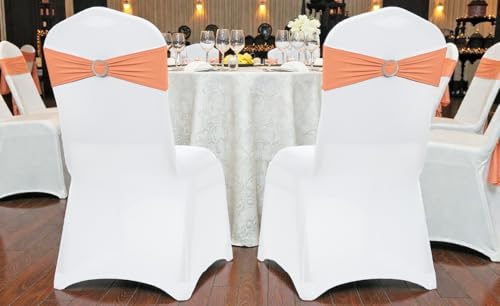 VDS - Peach | Spandex Chair Sashes Bows | 125 PCS | Stretch Elastic Banquet Universal Folding Chair Band Tie with Silver Buckle Slider for Wedding Party Conference Celebration Event Decoration - Image 6