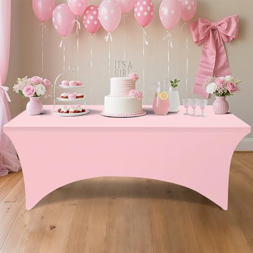 Smiry 2 Pack Spandex Table Cloth 4FT, Elastic Fitted Pink Tablecloth - Image 7