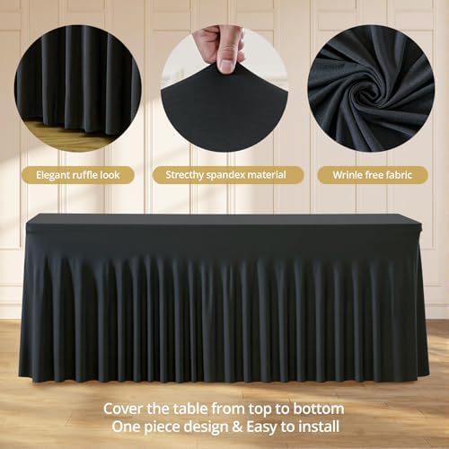 2 Pack 8ft Black Spandex Tablecloths for Rectangle Tables Wrinkle Free Black Rectangle Table Cloths, Stretch Fitted Table Cover with Skirt for Wedding Birthday Party Banquet Baby Shower Buffet Event - Image 6