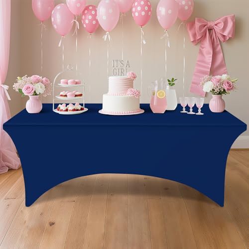 Smiry 2 Pack Spandex Table Cloth 34x34in, Elastic Fitted Navy Tablecloth - Image 7