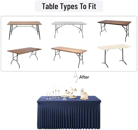 leegleri 6 Pack Navy Blue Spandex Table Clothes for 6 Foot Rectangle Tables, Wrinkle Free Fitted Table Cover 6ft Stretch Tablecloths with Skirt for Parties Weddings Birthday Banquet Baby Shower - Image 7