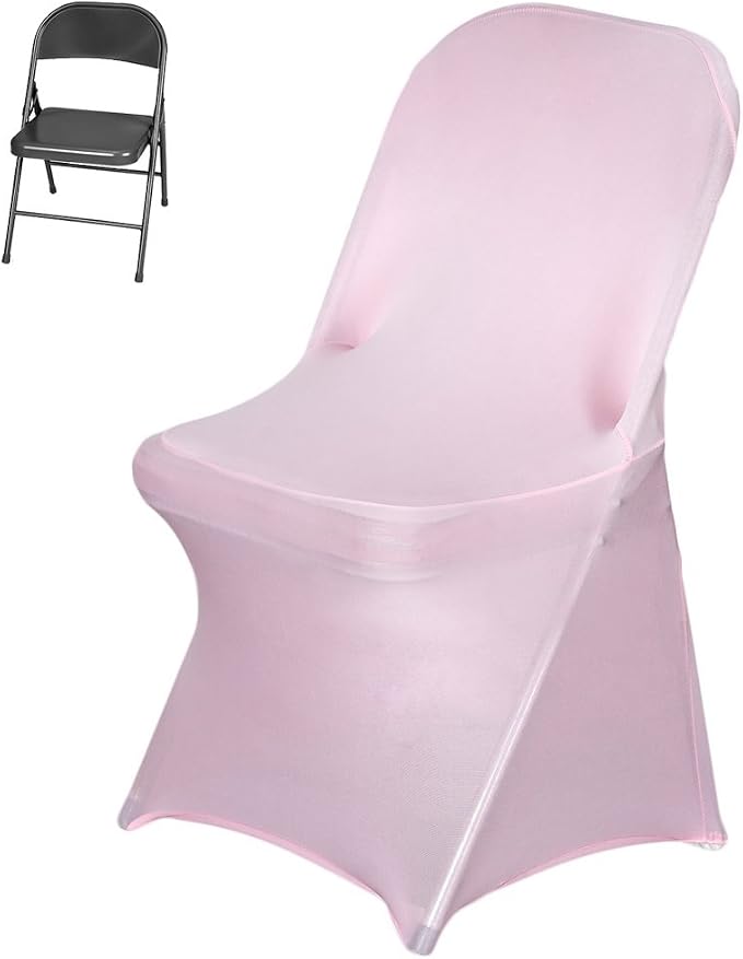 Tableclothsfactory 50pcs Stretchy Spandex Fitted Folding Chair Cover Dinning Event Slipcover for Wedding Party Banquet Catering - Pink - Image 3