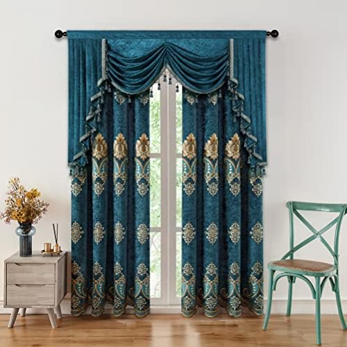 ELKCA Thick Chenille Window Curtains Valance for Living Room Luxury Peacock Blue Waterfall Valance for Bedroom with Tassels,Rod Pocket (W69, 1 Panel) - Image 6