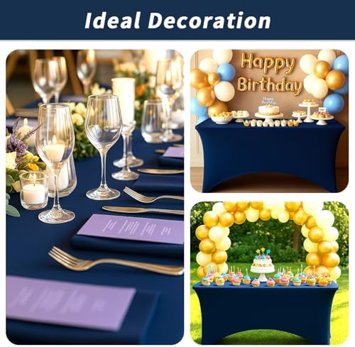 Fixwal 6 Pack 6FT Navy Blue Tablecloth Rectangle Spandex Table Cover - Image 7